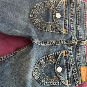 True Religion Women’s Blue Boot Cut Jeans with Contrast Stitching Sz 30